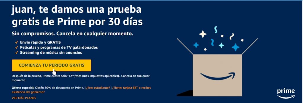 Amazon Prime por 30 dias gratis