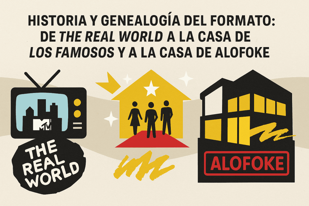 Historia y genealogía de los reality shows: The Real World, La Casa de los Famosos y La Casa de Alofoke en símbolos