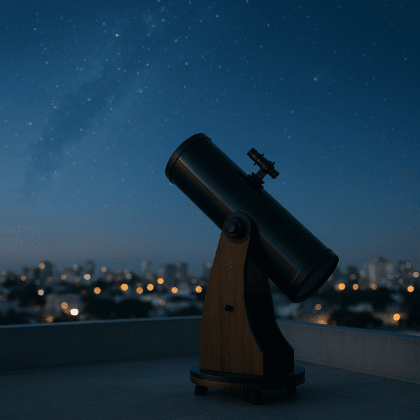 Telescopio Dobson de 8–10 pulgadas apuntando al cielo del suroeste de República Dominicana para observar el cometa 3IATLAS